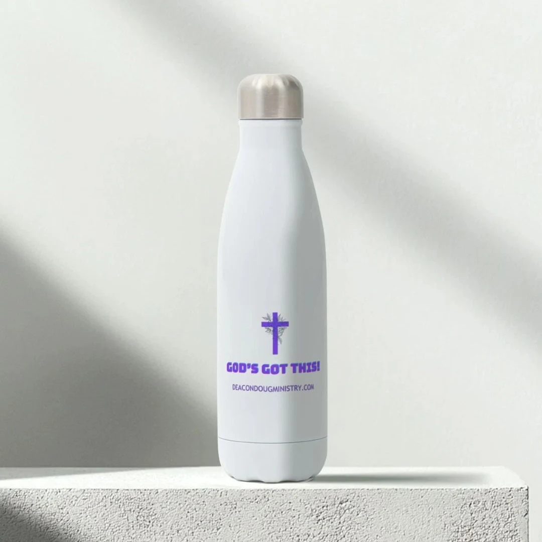 "God's Got This!" designer steel, affirmation slogan water bottle for hot or cold liquids.